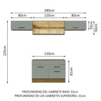 Cocina Integral 280 x 52 cm 5 Puertas 2 Cajones Marrón/Gris Agata Madesa