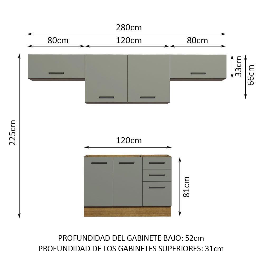 Cocina Integral 280 x 52 cm Marrón/Gris Agata Madesa