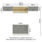 Cocina Integral 280 x 52 cm 5 Puertas 3 Cajones Blanco/Gris Agata Madesa 03