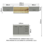 Cocina Integral 280 x 52 cm 5 Puertas 3 Cajones Blanco/Gris Agata Madesa 04