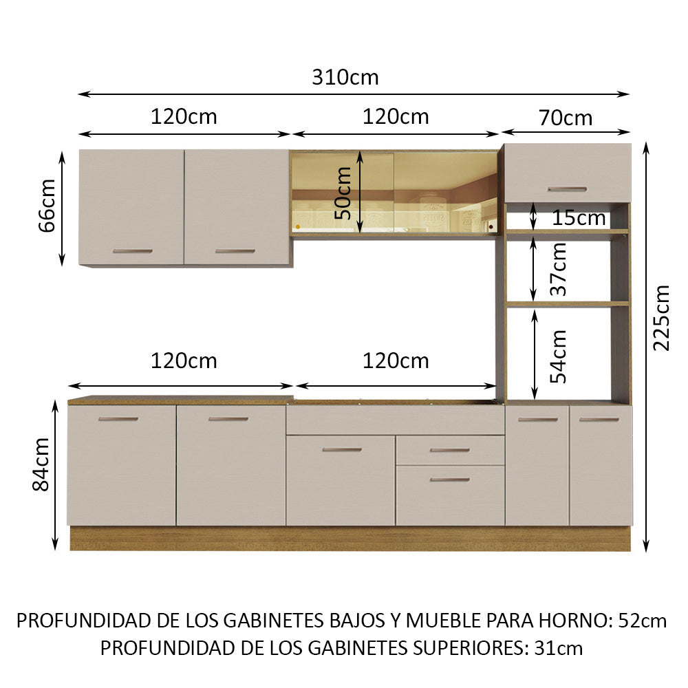 Cocina Integral 310 cm Con Mueble para Horno Marrón/Crema Agata Madesa