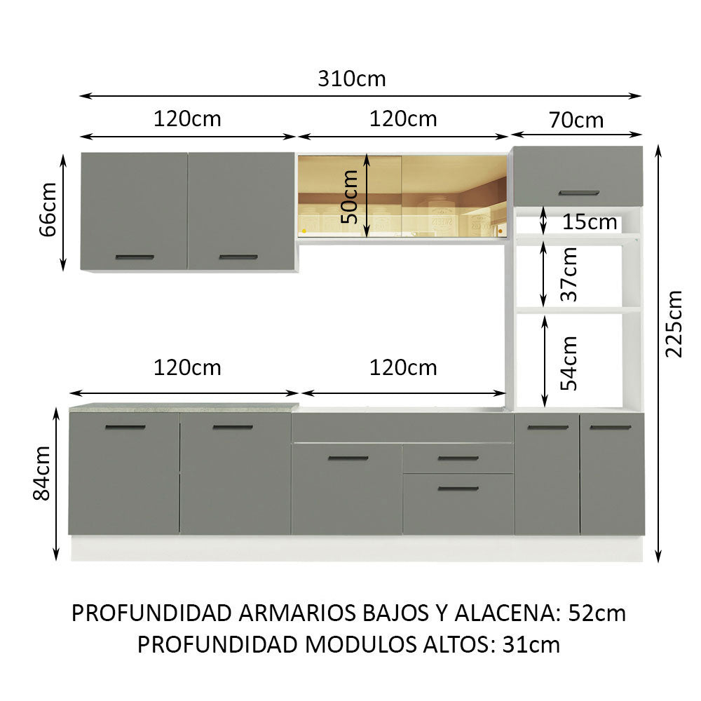 Cocina Integral 310cm Blanco/Gris Agata 01