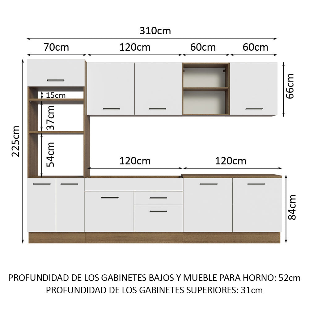 Cocina Integral 310 cm Con Mueble para Horno Marrón/Blanco Agata Madesa