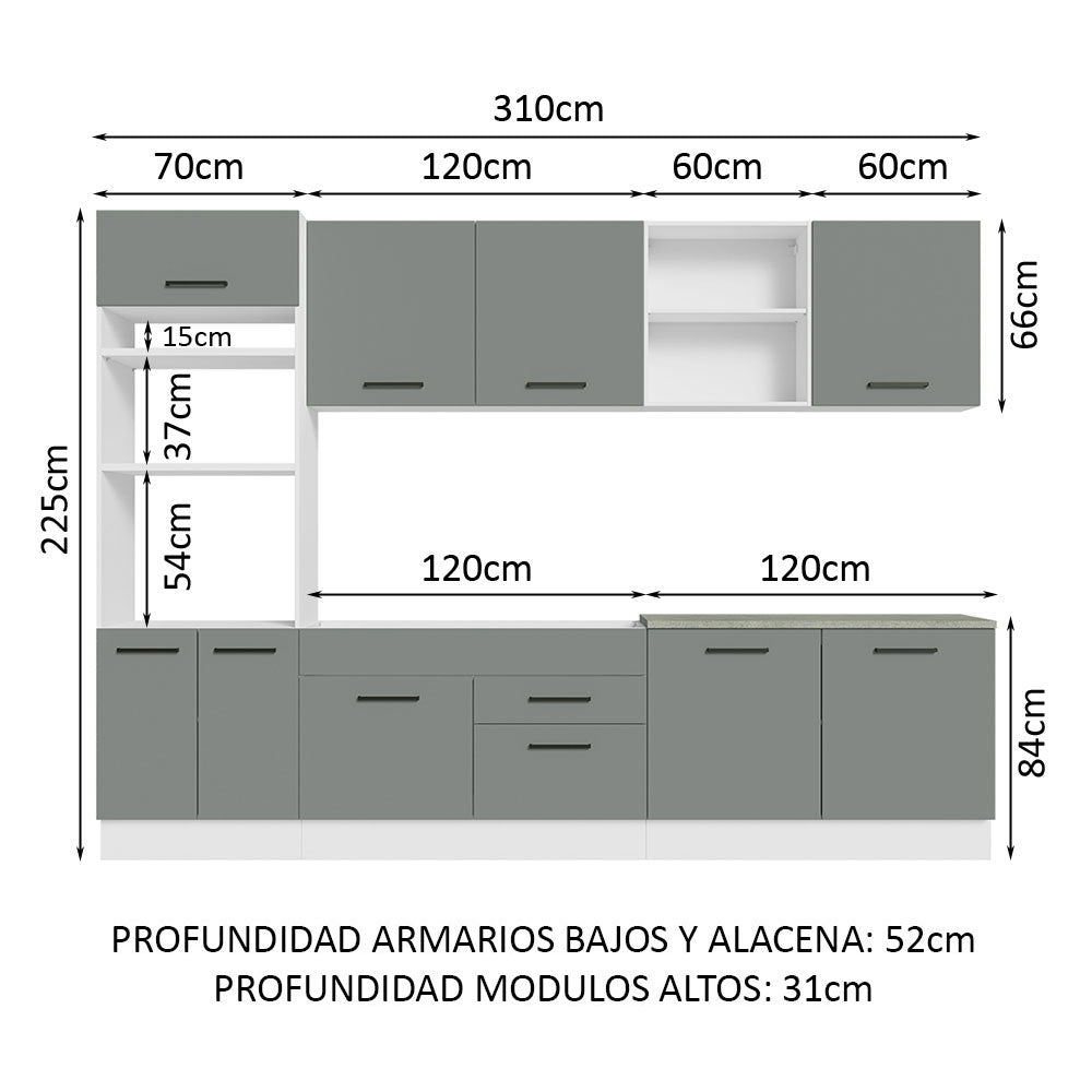 Cocina Integral 310cm Blanco/Gris Agata 02