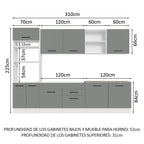 Cocina Integral 310 x 52 cm 9 Puertas 2 Cajones Con Mueble para Horno Blanco/Gris Agata Madesa