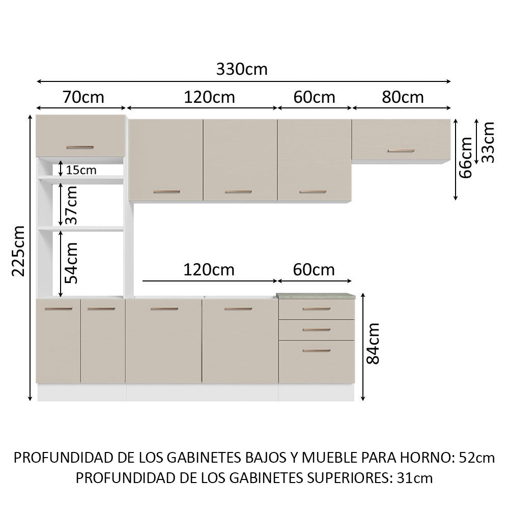 Cocina Integral 330cm Blanco/Crema Agata 01