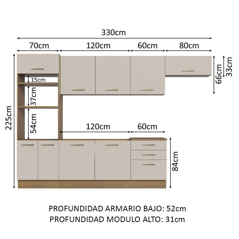 Cocina Integral 330cm Marrón/Crema Agata 01
