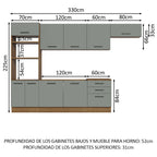 Cocina Integral 330 x 52 cm 9 Puertas 3 Cajones Con Mueble para Horno Marrón/Gris Agata Madesa