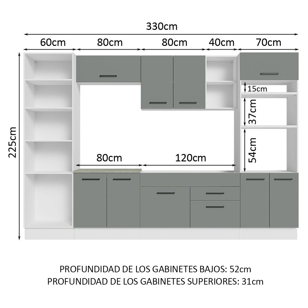 Cocina Integral 330 cm Con Mueble para Horno Blanco/Gris Agata Madesa