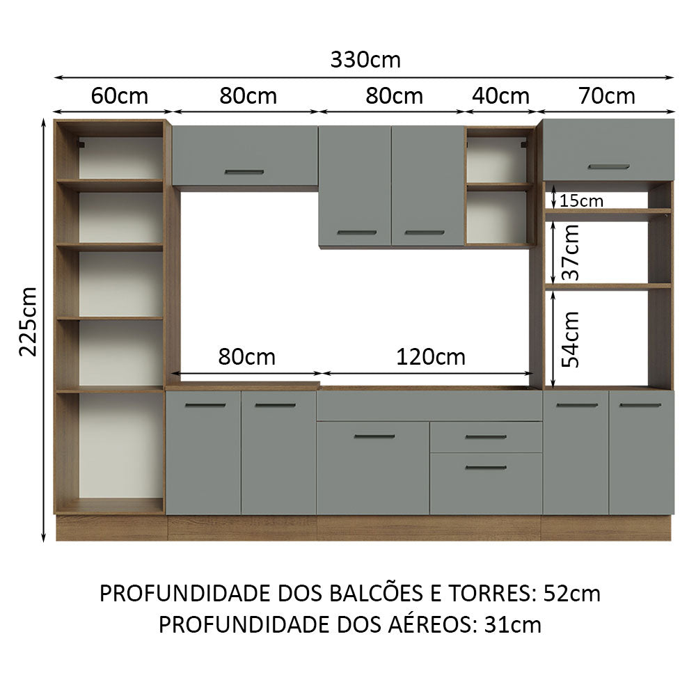 Cocina Integral 330cm Marrón/Gris Agata 02