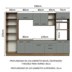 Cocina Integral 330 x 52 cm 9 Puertas 2 Cajones Con Mueble para Horno Marrón/Gris Agata Madesa
