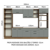 Cocina Integral 330cm Marrón/Gris Agata 02