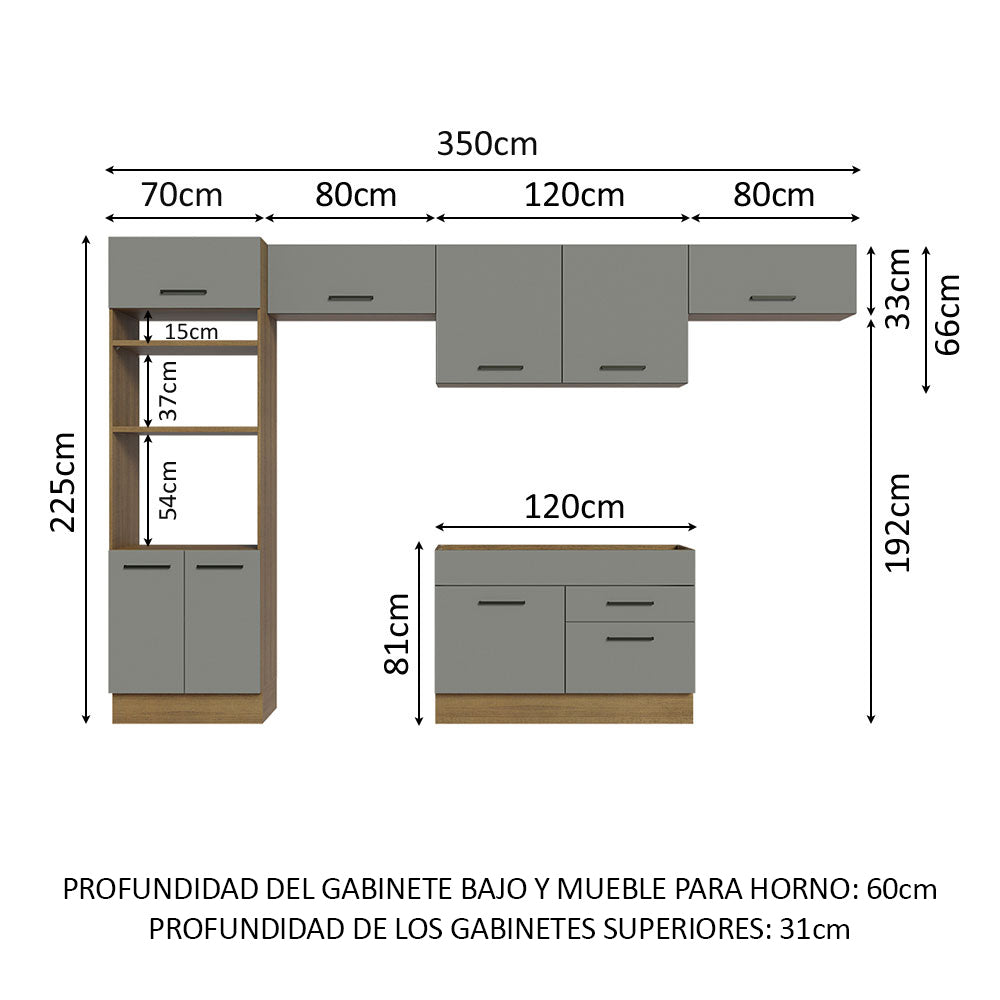 Cocina Integral 350 cm Con Mueble para Horno Marrón/Gris Agata Madesa