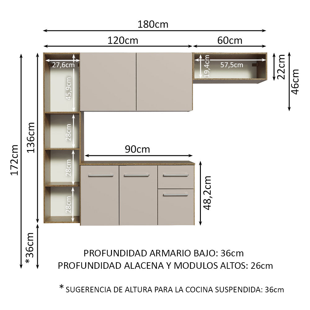 Cocina Compacta 180cm Marrón/Crema Easy