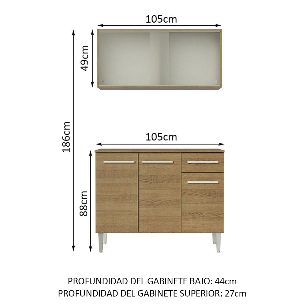 Cocina Compacta 105cm Con Gabinete Superior Marrón Emilly 01