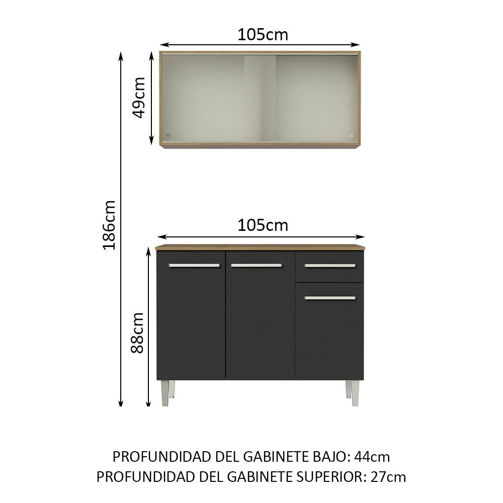 Cocina Compacta 105cm Con Gabinete Superior Marrón/Negro Emilly 01