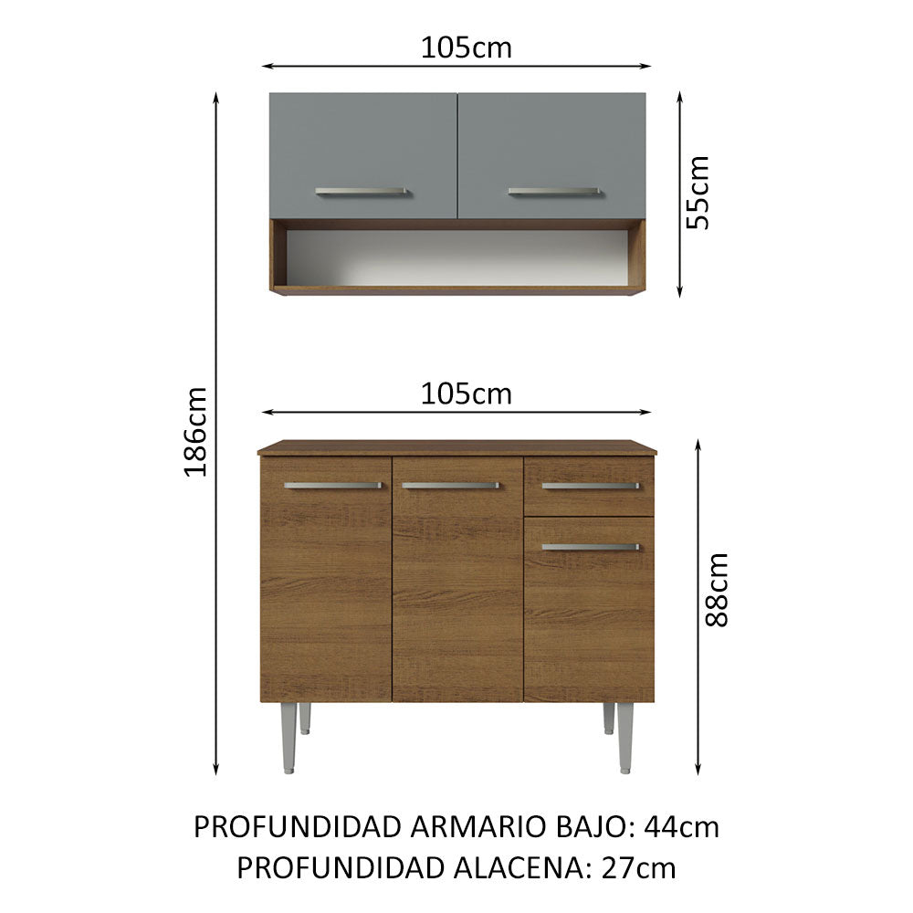 Cocina Integral 105cm Marrón/Gris Emilly Madesa 03