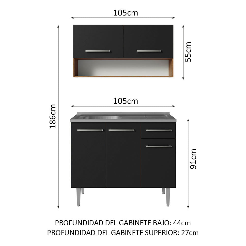 Cocina Compacta 105 cm Con Fregadero Marrón/Negro Emilly Madesa