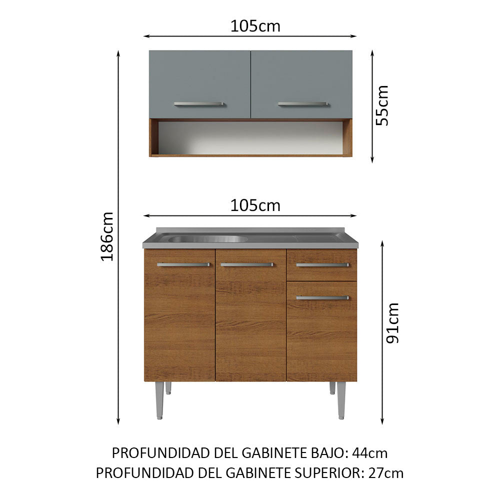 Cocina Integral 105cm con Tarja Marrón/Gris Emilly 04