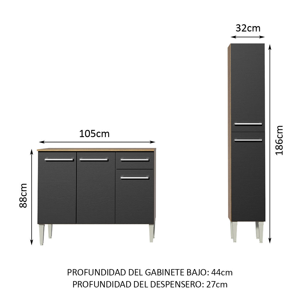 Cocina Compacta 137 cm 7 Puertas 1 Cajón Marrón/Negro Emilly Madesa 01