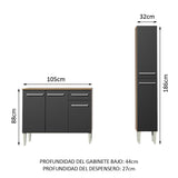 Cocina Compacta 137cm Marrón/Negro Emilly Silver 01