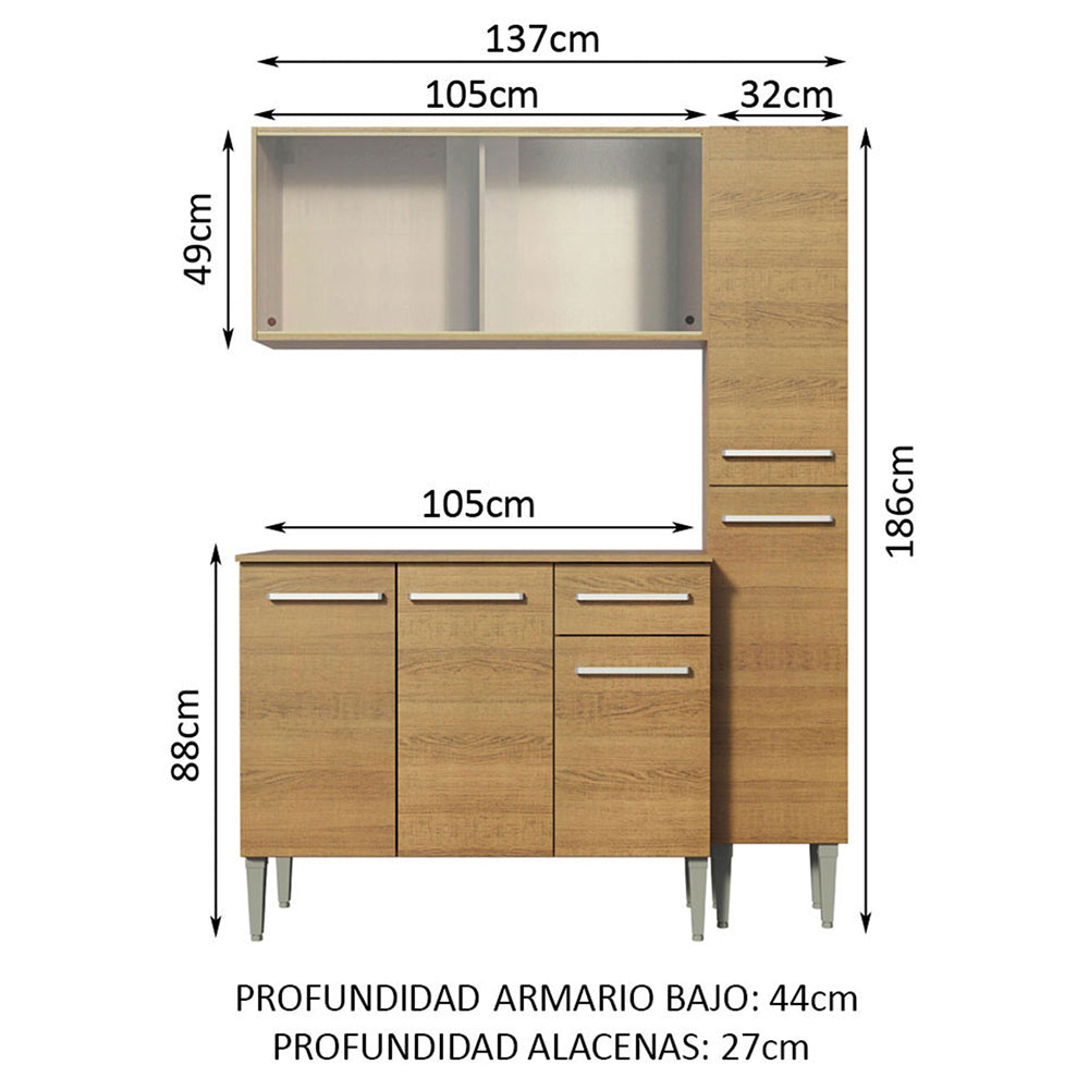 Cocina Compacta 137cm Marrón Emilly Force 02