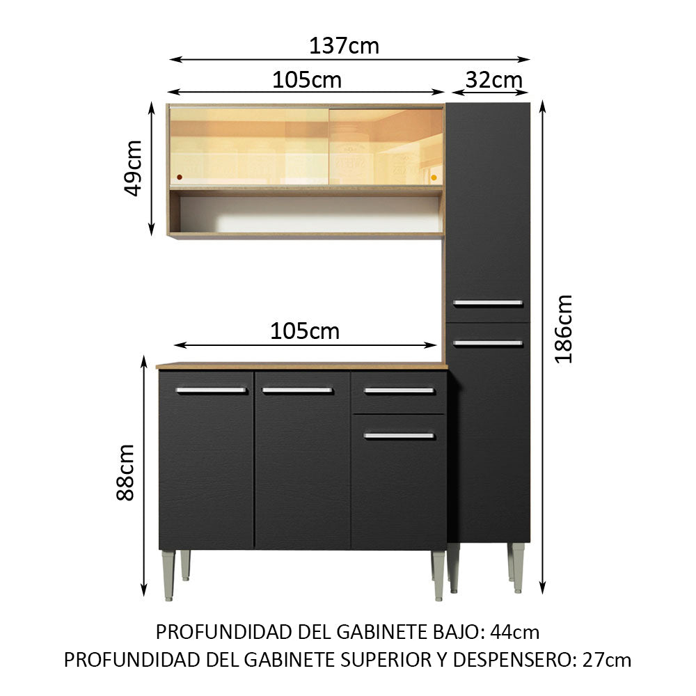 Cocina Compacta 137 cm Marrón/Negro Emilly Madesa