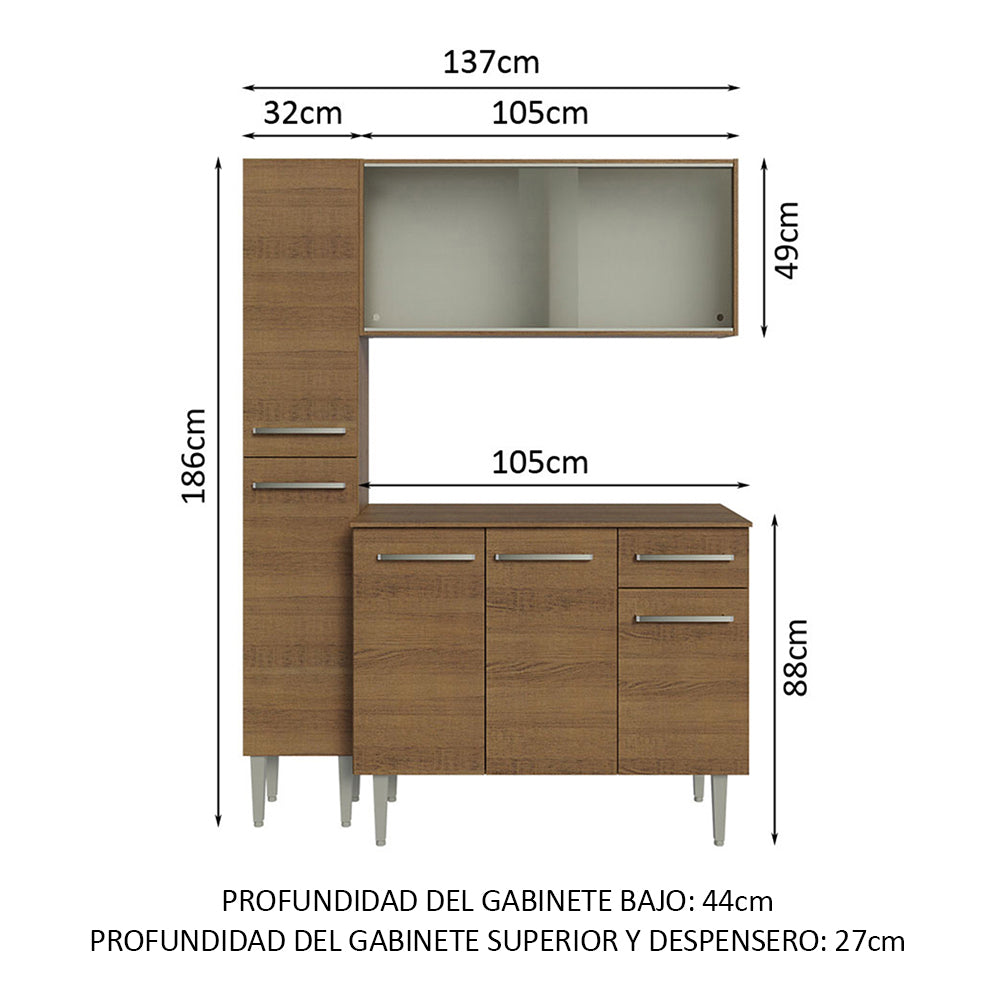 Cocina Compacta 137cm sin Fregadero Marrón Emilly 05