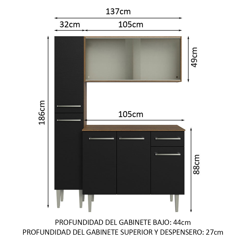 Cocina Compacta 137cm sin Fregadero Marrón/Negro Emilly 05