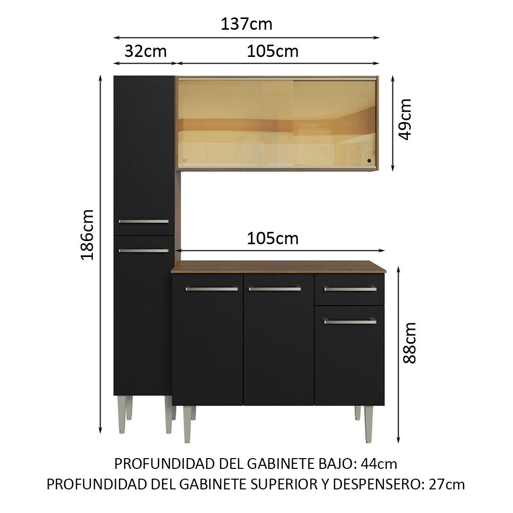 Cocina Compacta 137cm sin Fregadero Marrón/Negro Emilly 06