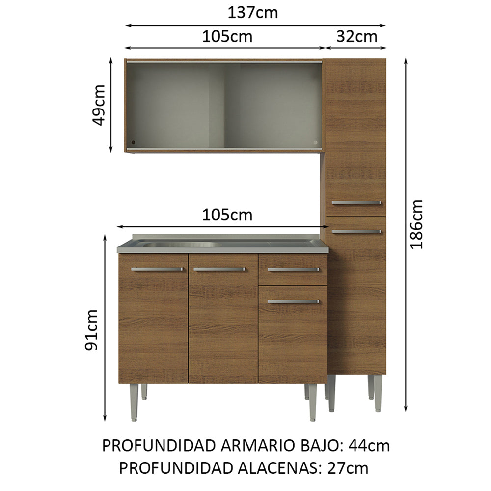 Cocina Compacta 137cm con Fregadero Marrón Emilly 07