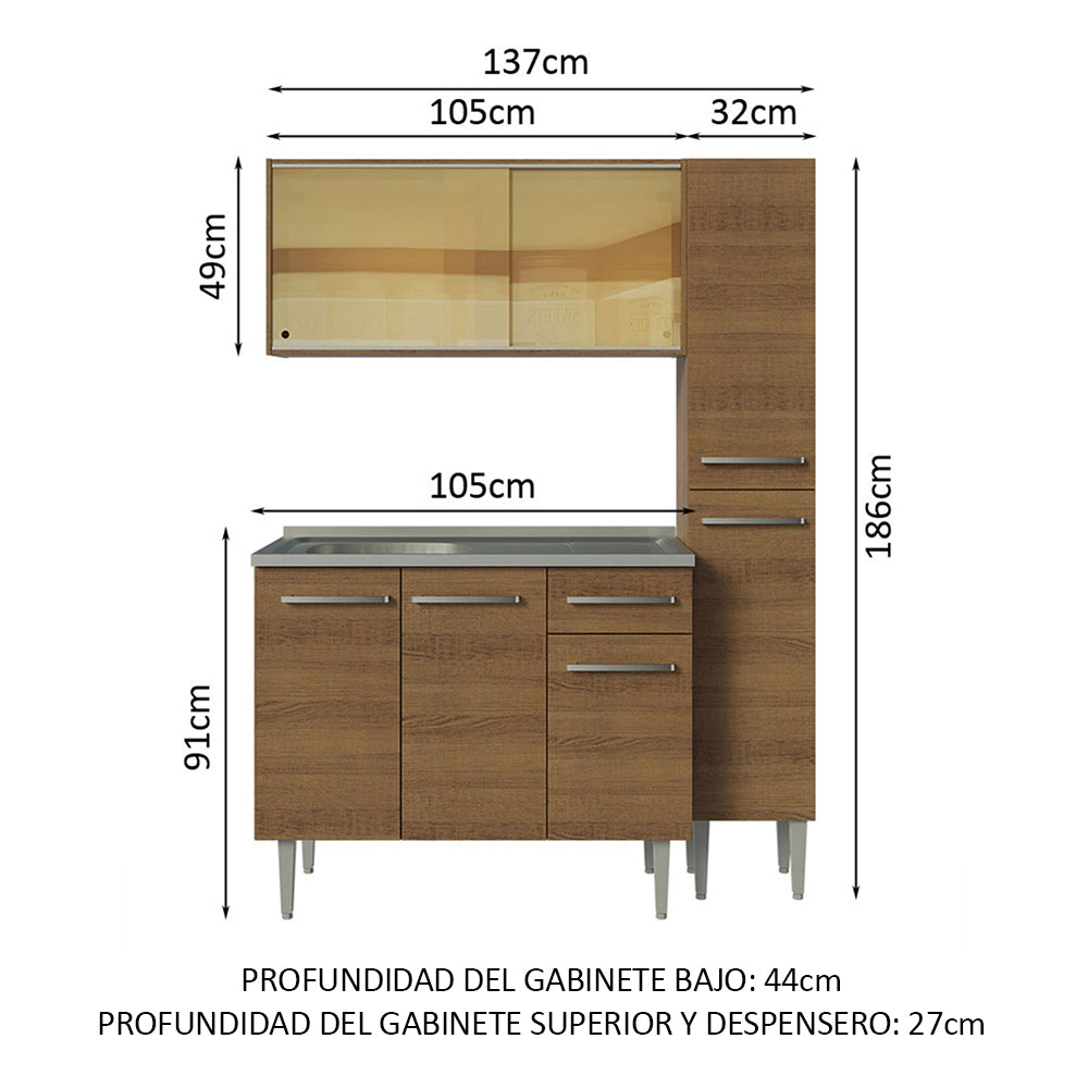 Cocina Compacta 137cm con Fregadero Marrón Emilly 08