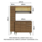 Cocina Compacta 137cm sin Fregadero Marrón Emilly 09