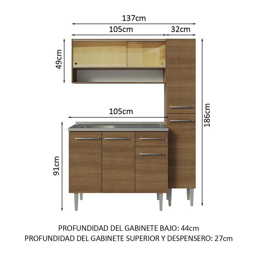 Cocina Compacta 137cm con Fregadero Marrón Emilly 10