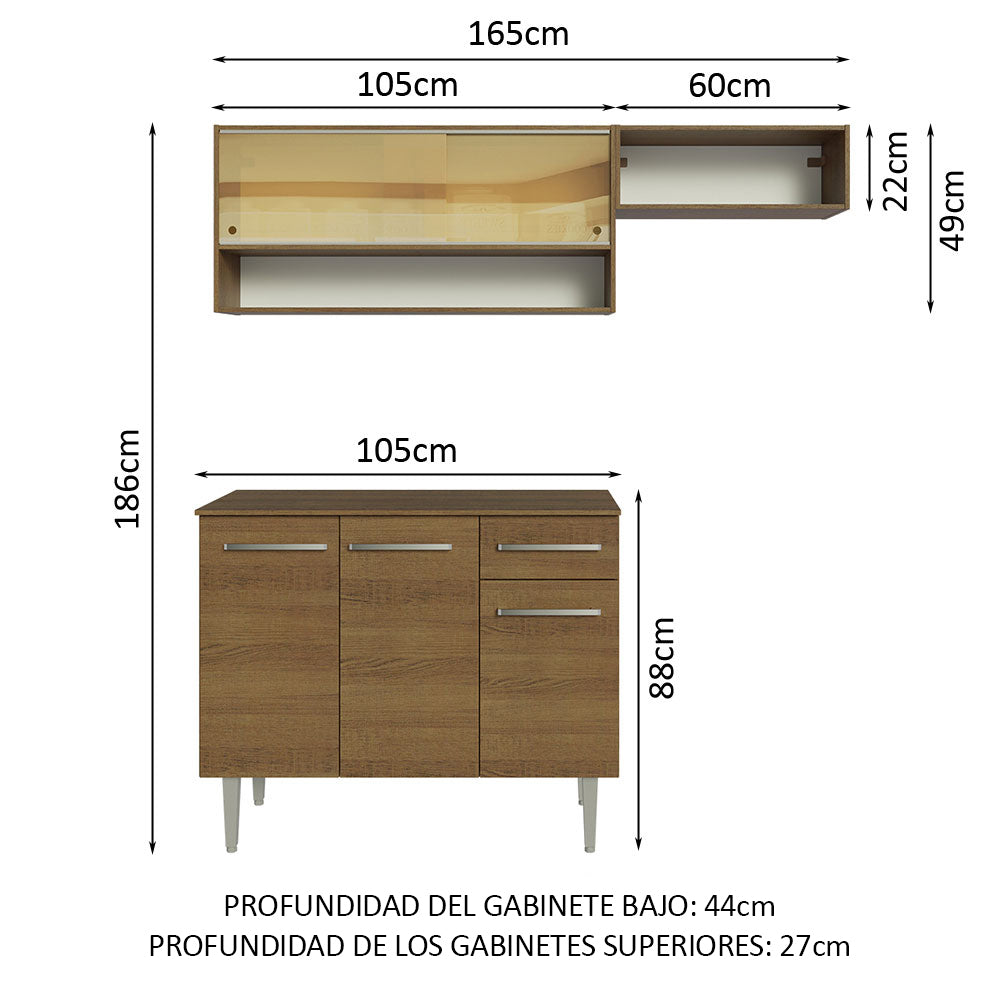 Cocina Compacta 165cm sin Fregadero Marrón Emilly 02