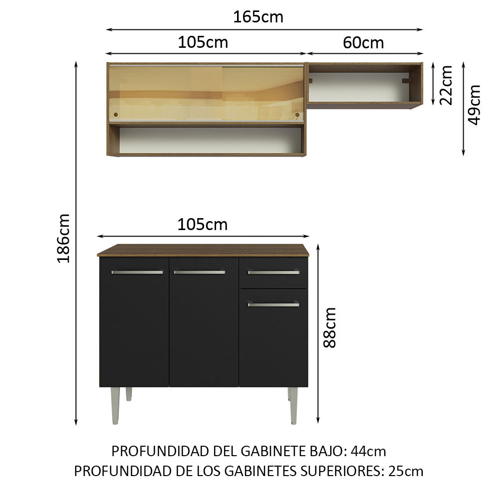 Cocina Compacta 165cm sin Fregadero Marrón/Negro Emilly 02