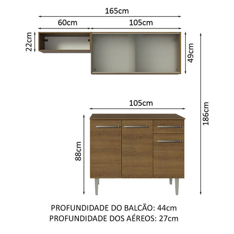 Cocina Compacta 165cm Marrón Emilly Madesa 03