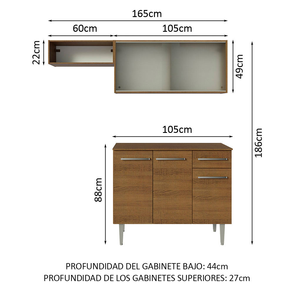 Cocina Compacta 165cm Marrón Emilly 03