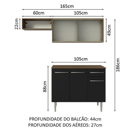 Cocina Compacta 165cm Marrón/Negro Emilly Madesa 03