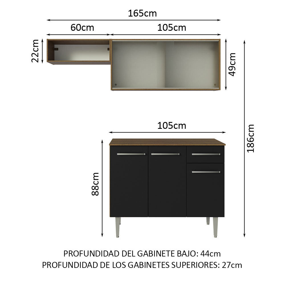 Cocina Compacta 165 cm Marrón/Negro Emilly Madesa