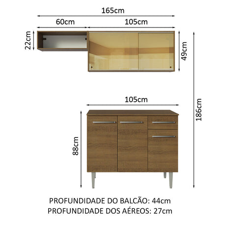 Cocina Compacta 165cm Marrón Emilly Madesa 04