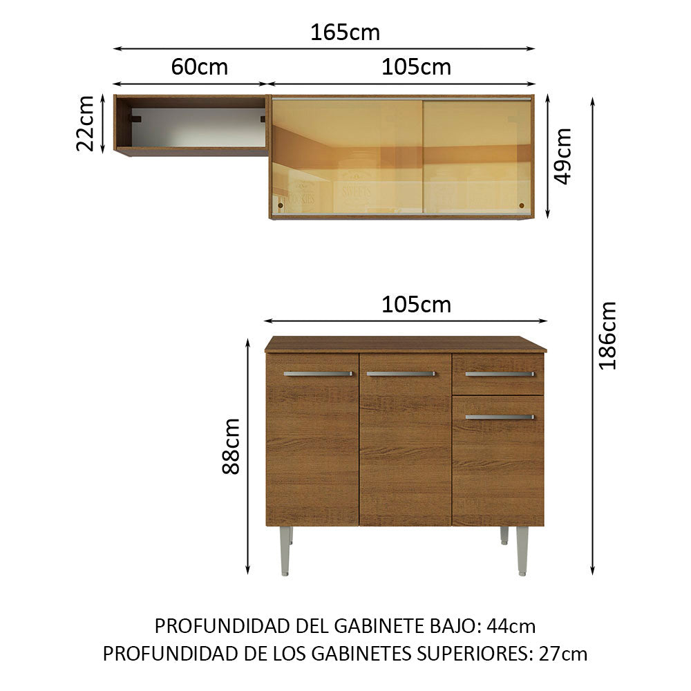 Cocina Compacta 165cm Marrón Emilly 04