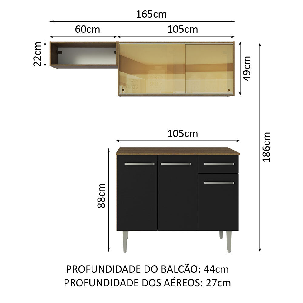 Cocina Compacta 165cm Marrón/Negro Emilly Madesa 04