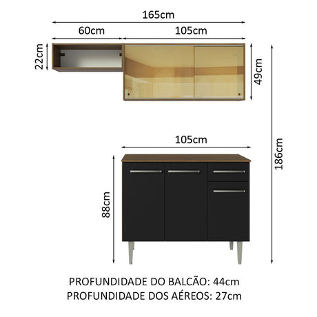 Cocina Compacta 165cm Marrón/Negro Emilly Madesa 04