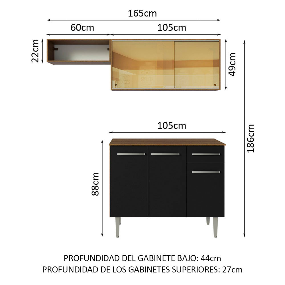 Cocina Compacta 165cm Marrón/Negro Emilly 04