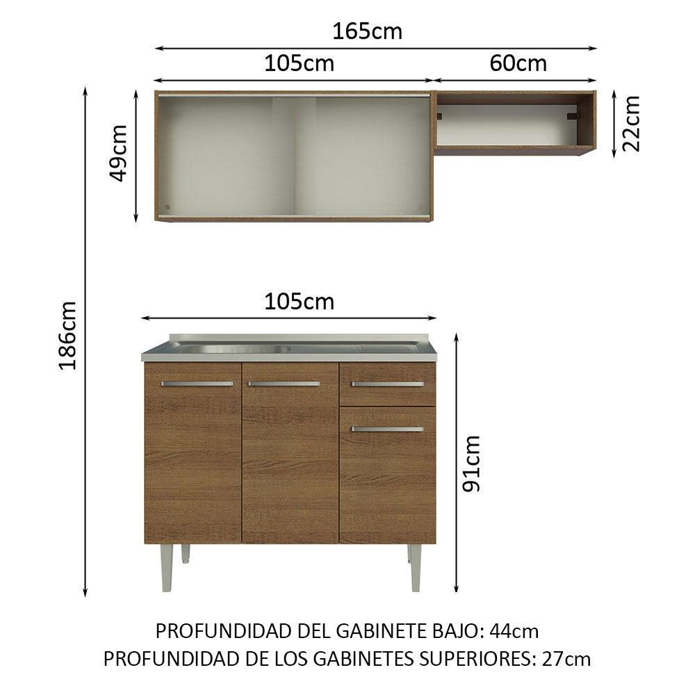 Cocina Compacta 165cm con Fregadero Marrón Emilly 05