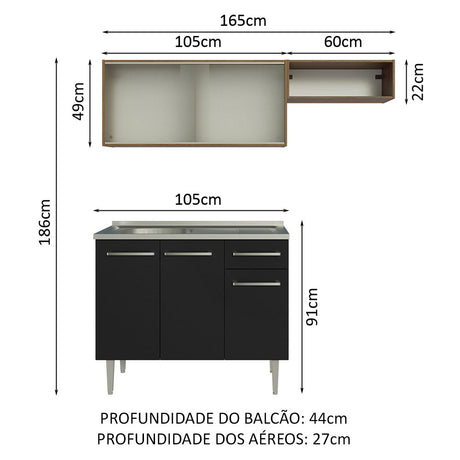 Cocina Compacta 165cm Marrón/Negro Emilly Madesa 05