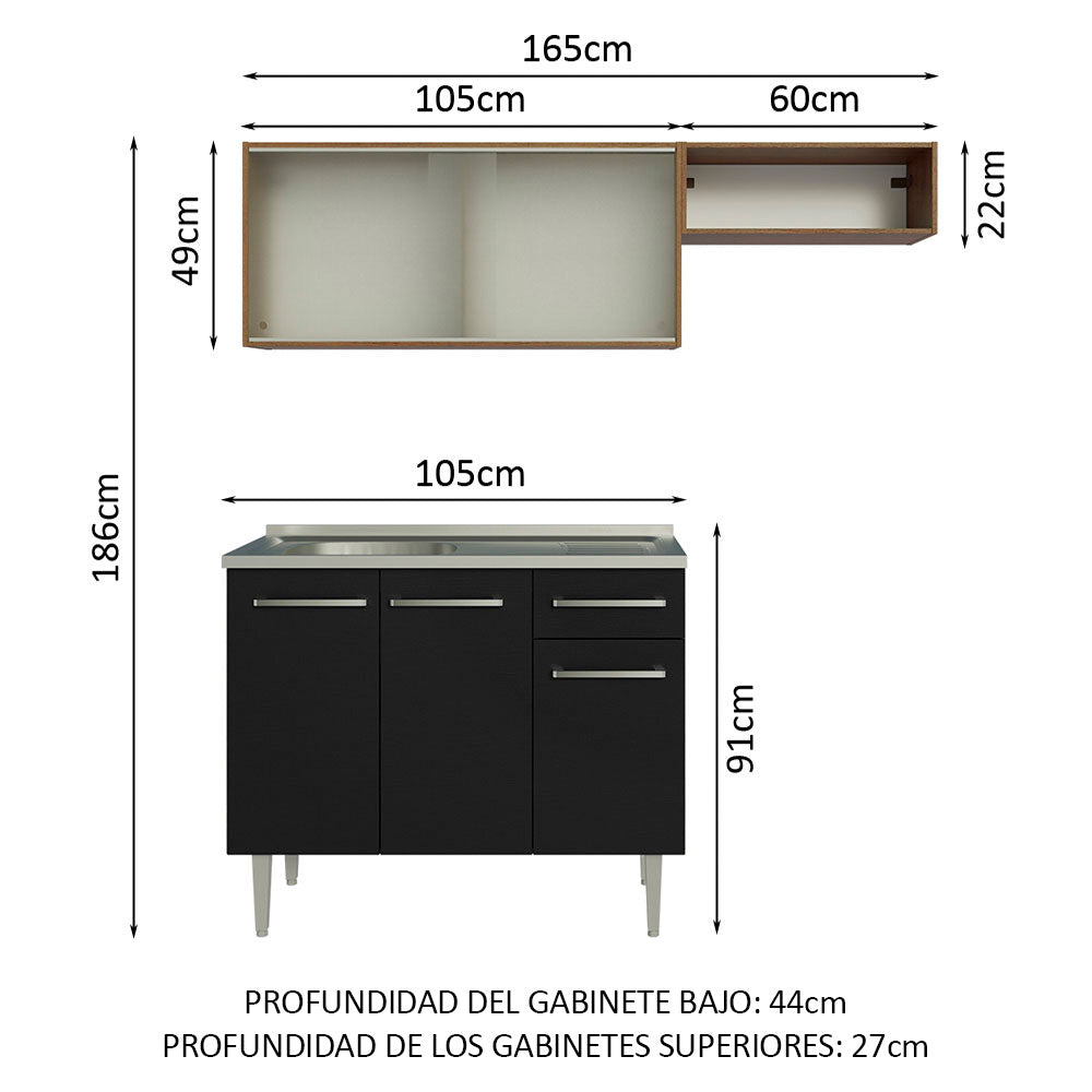 Cocina Compacta 165cm con Fregadero Marrón/Negro Emilly 05