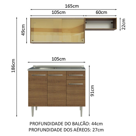 Cocina Compacta 165cm Con Mesón de Acero Marrón Emilly Madesa 06