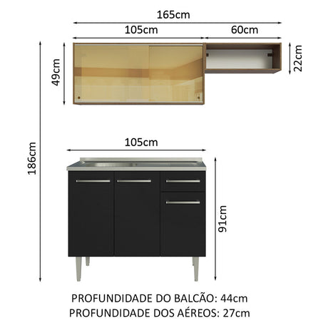 Cocina Compacta 165cm Con Mesón de Acero Marrón/Negro Emilly Madesa 06